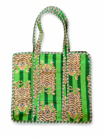 Green Stripes tiger – Wander Tote Bag 18x18