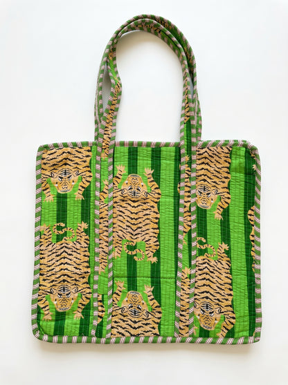 Green Stripes tiger – Wander Tote Bag 18x18