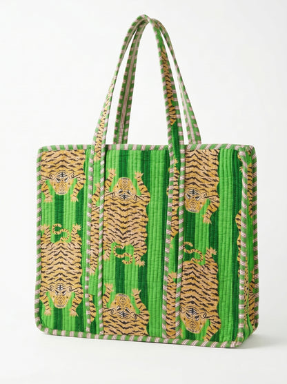 Green Stripes tiger – Wander Tote Bag 18x18