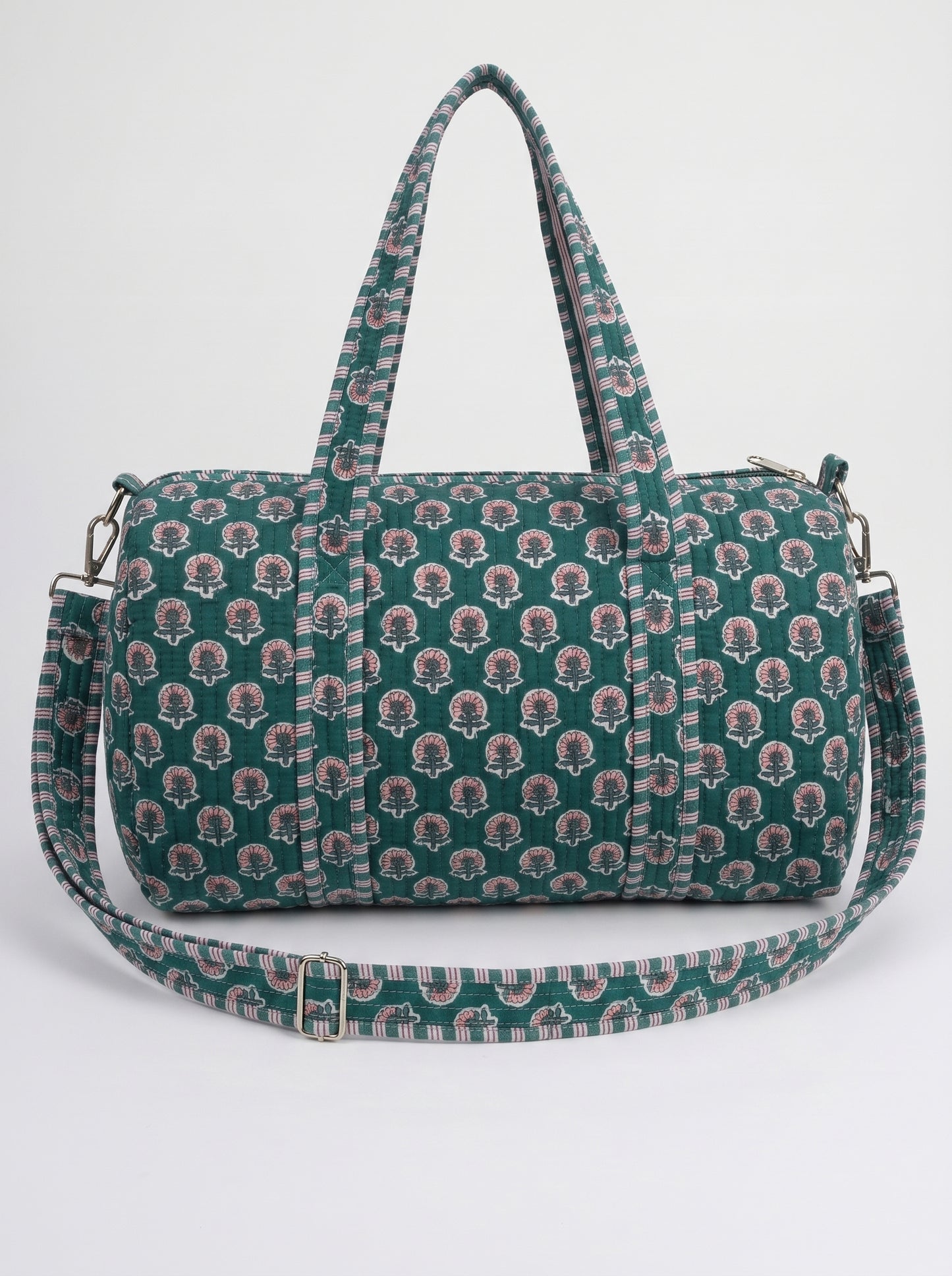 Royal Bottle Green Quilted Cotton Duffle Bag – Lightweight Travel Weekender