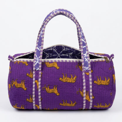 Purple Tiger Print Quilted Cotton Duffle Bag – Lightweight Travel Weekender