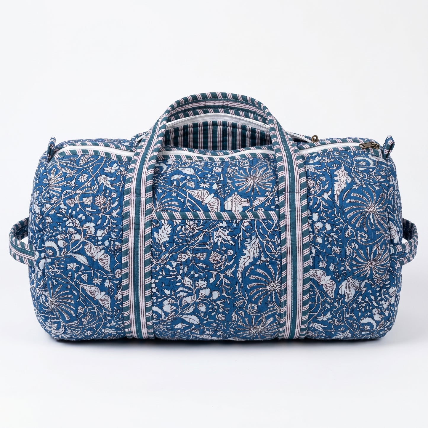 Blue Floral Print Quilted Cotton Duffle Bag – Lightweight Travel Weekender
