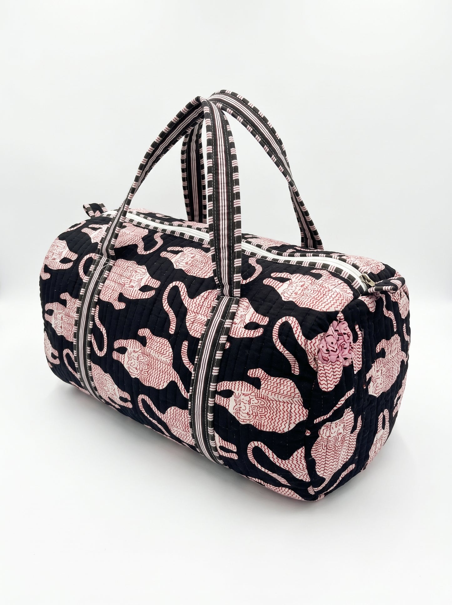 Black Tiger Print Quilted Cotton Duffle Bag – Lightweight Travel Weekender