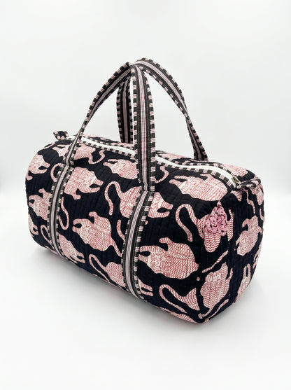 Black Tiger Print Quilted Cotton Duffle Bag – Lightweight Travel Weekender
