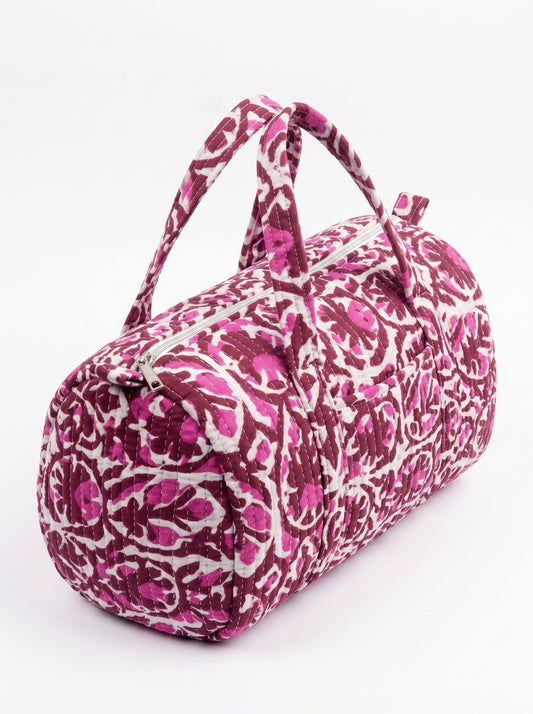 Pink Maroon Quilted Cotton Duffle Bag – Lightweight Travel Weekender