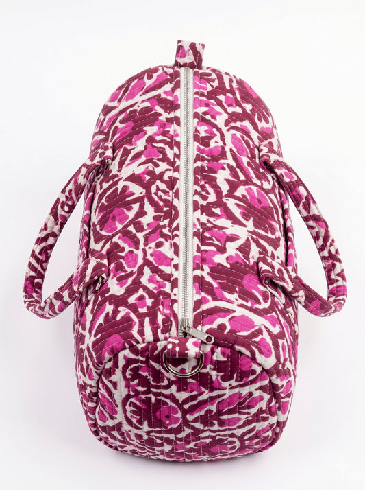 Pink Maroon Quilted Cotton Duffle Bag – Lightweight Travel Weekender