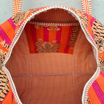 Orange Tiger Tango Quilted Cotton Duffle Bag – Lightweight Travel Weekender