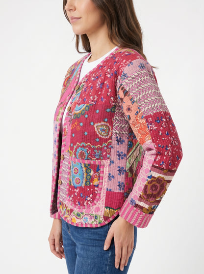 Candy Pink – Patchwork Cotton Quilted Reversible Jacket