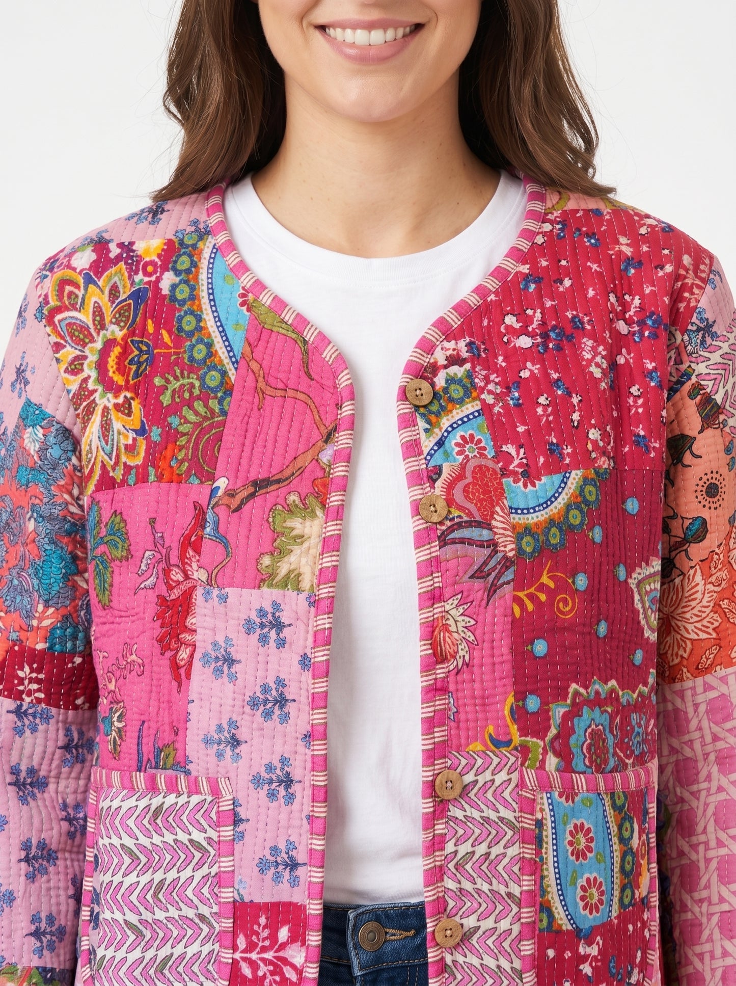 Candy Pink – Patchwork Cotton Quilted Reversible Jacket