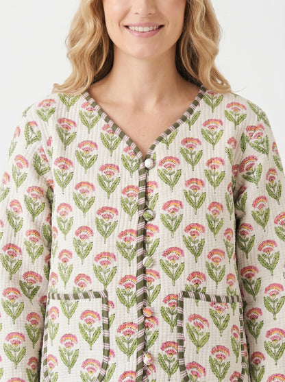 White Winter Bloom - Cotton Quilted Reversible Jacket