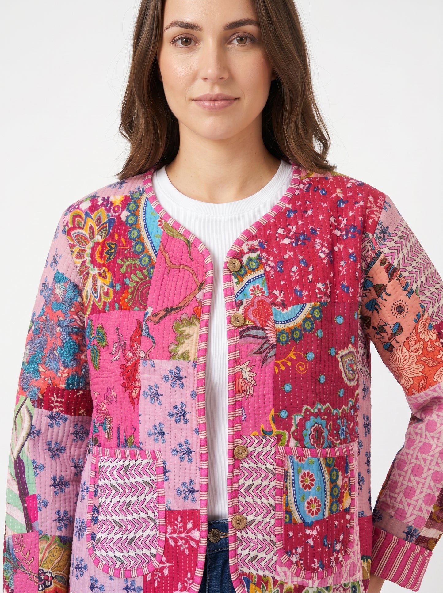 Candy Pink – Patchwork Cotton Quilted Reversible Jacket