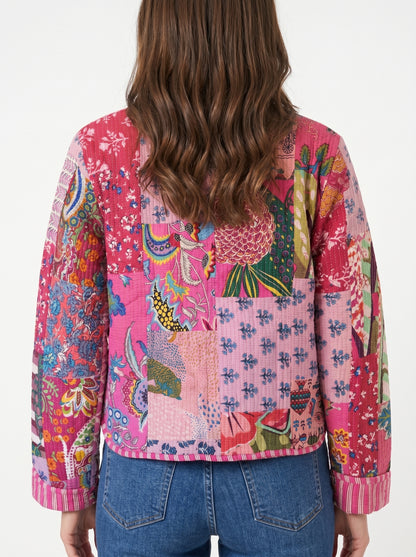 Candy Pink – Patchwork Cotton Quilted Reversible Jacket