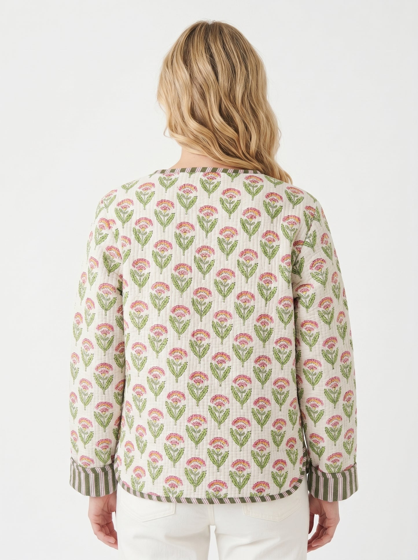 White Winter Bloom - Cotton Quilted Reversible Jacket