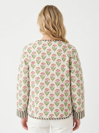 White Winter Bloom - Cotton Quilted Reversible Jacket