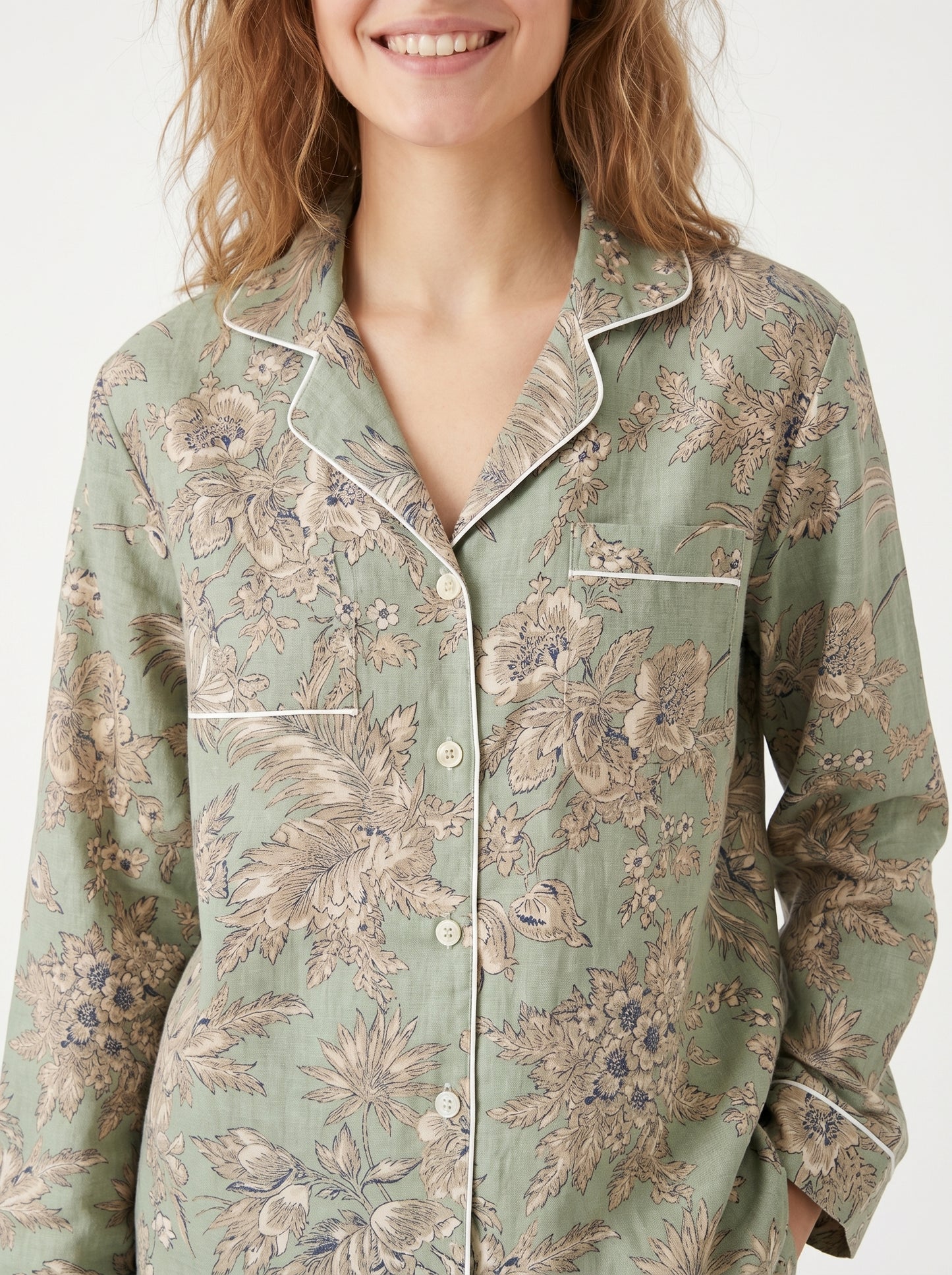 Women’s Pastel Green Floral Cotton Night Suit Set - Elegant Two Piece Pajama Set