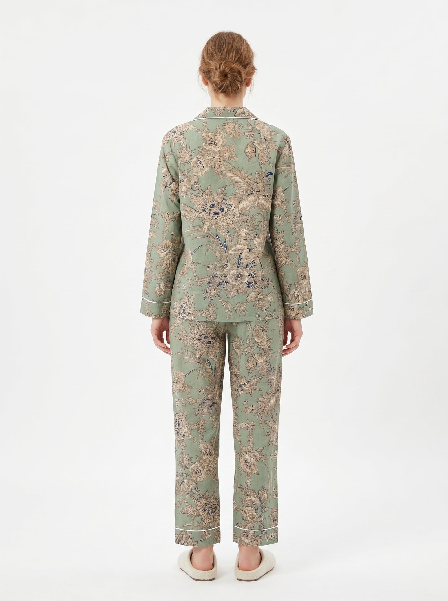 Women’s Pastel Green Floral Cotton Night Suit Set - Elegant Two Piece Pajama Set