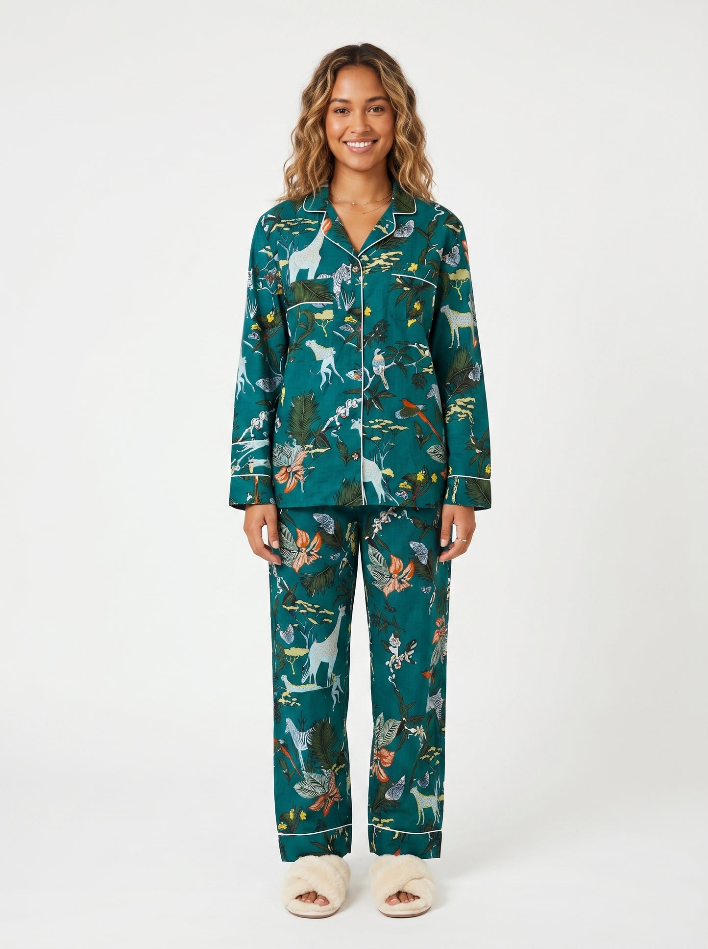 Women's Bottle Green Cotton Night Suit Set – Elegant Two Piece Pajama Set