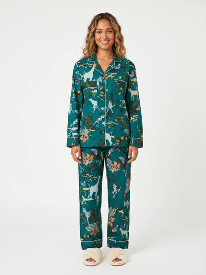 Women's Bottle Green Cotton Night Suit Set – Elegant Two Piece Pajama Set