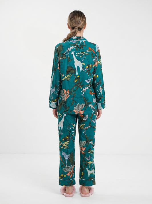 Women's Bottle Green Cotton Night Suit Set – Elegant Two Piece Pajama Set