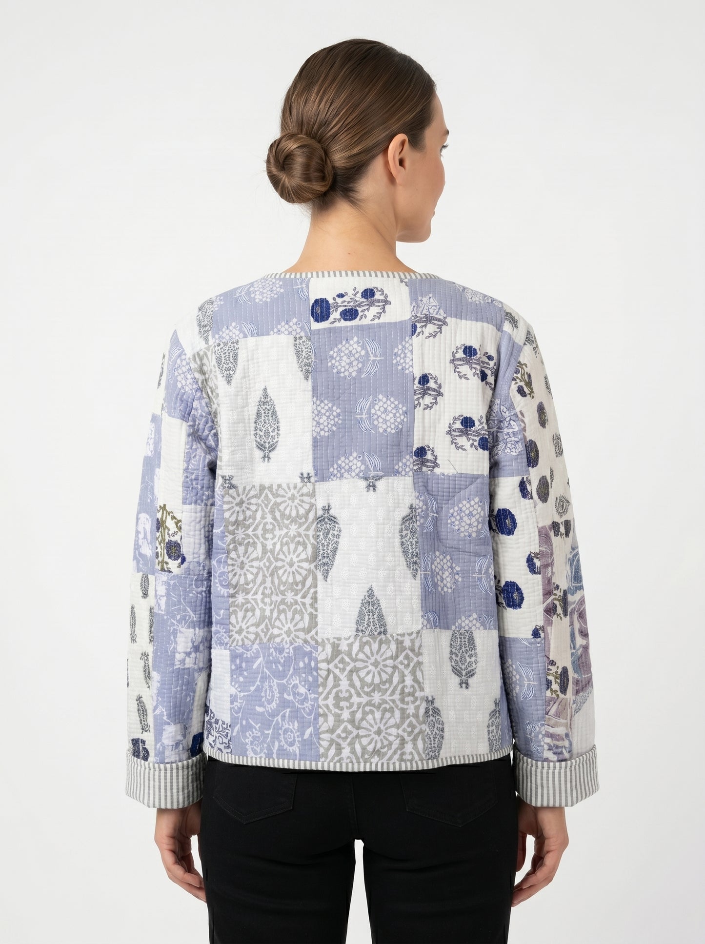 White Blue Mist – Patchwork Cotton Quilted Reversible Jacket
