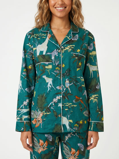 Women's Bottle Green Cotton Night Suit Set – Elegant Two Piece Pajama Set