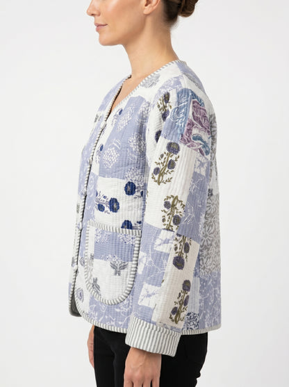 White Blue Mist – Patchwork Cotton Quilted Reversible Jacket