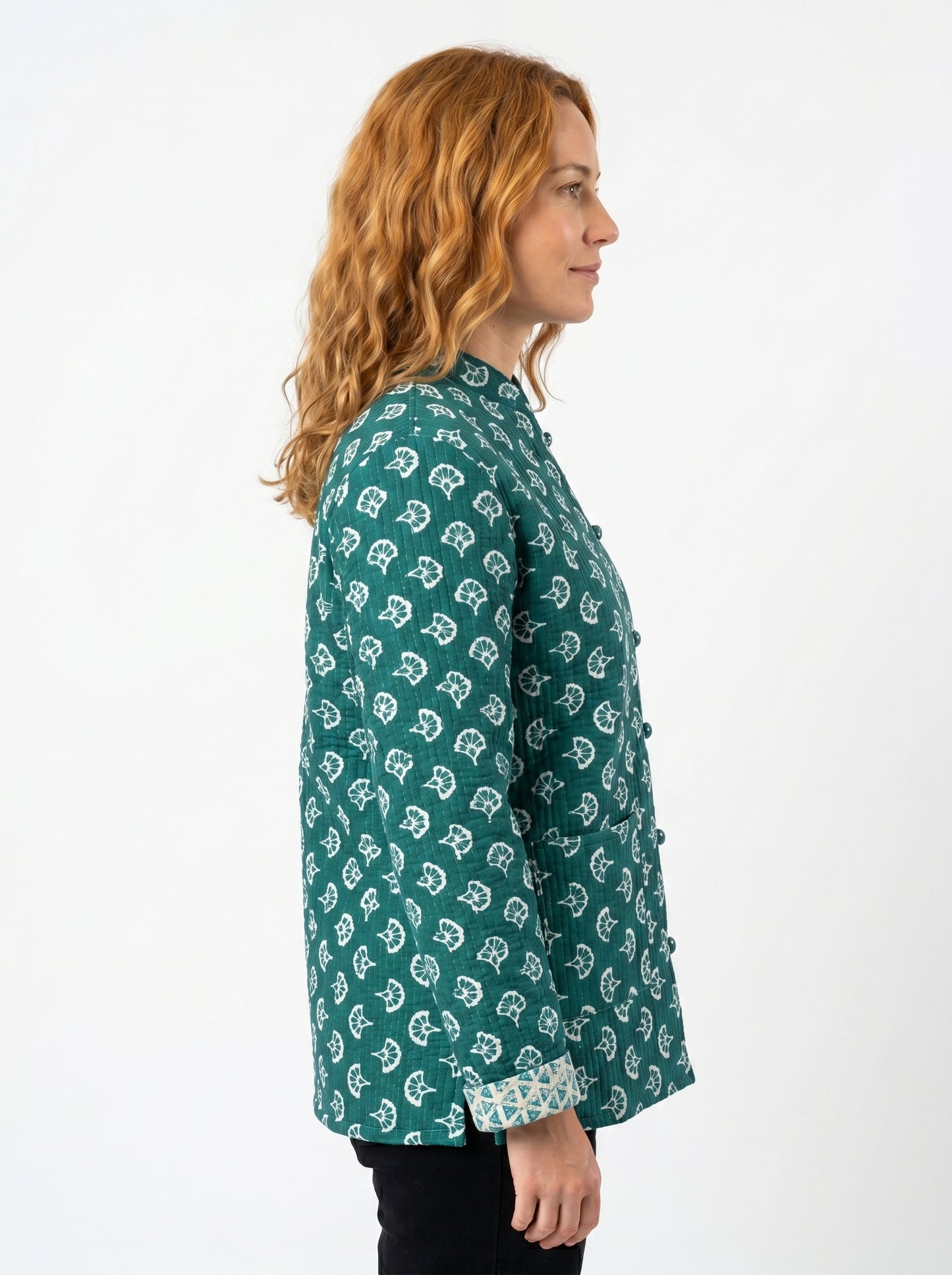 Forest Muse – Long Dark Green Cotton Quilted Reversible Jacket