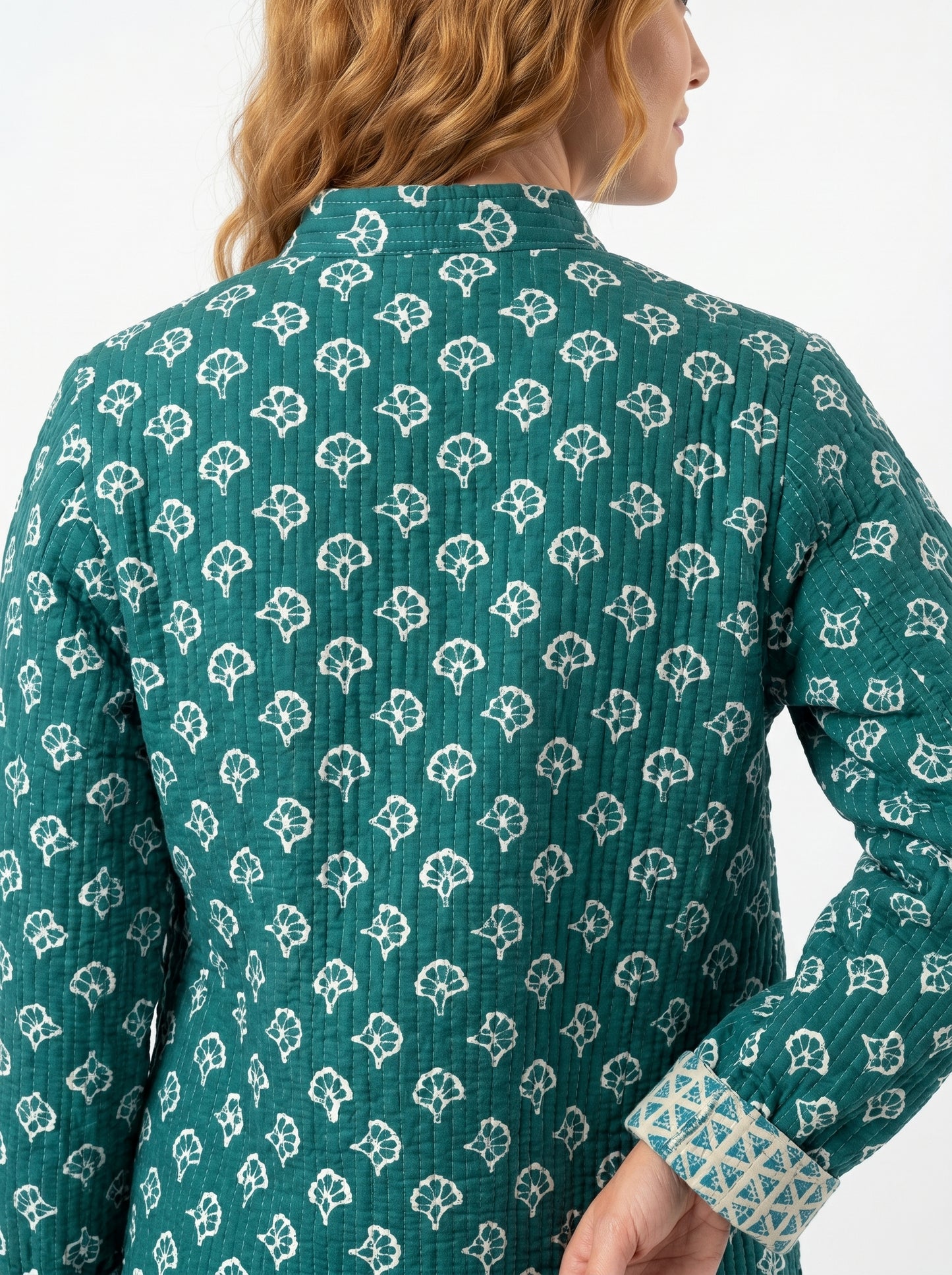 Forest Muse – Long Dark Green Cotton Quilted Reversible Jacket