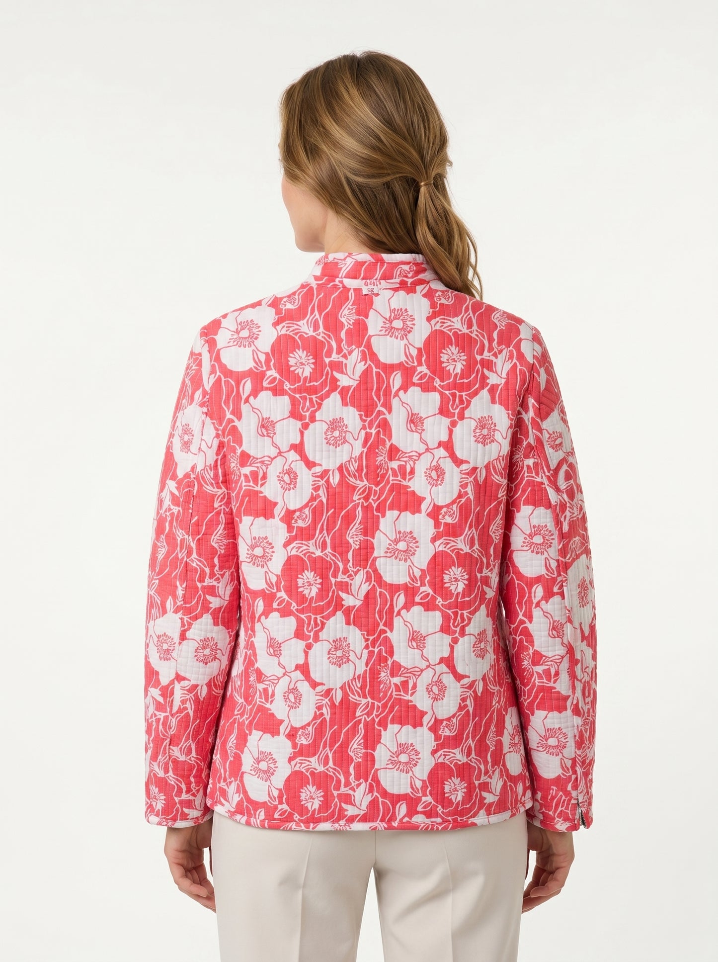 Pink Floral – Long Cotton Quilted Reversible Jacket