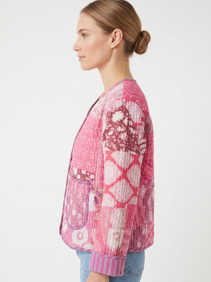 Rosé Pink Delight – Patchwork Cotton Quilted Reversible Jacket