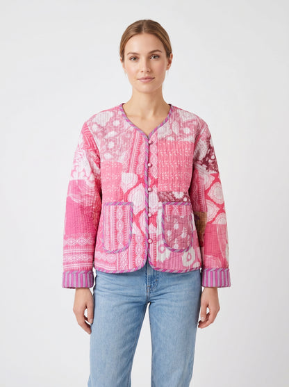 Rosé Pink Delight – Patchwork Cotton Quilted Reversible Jacket
