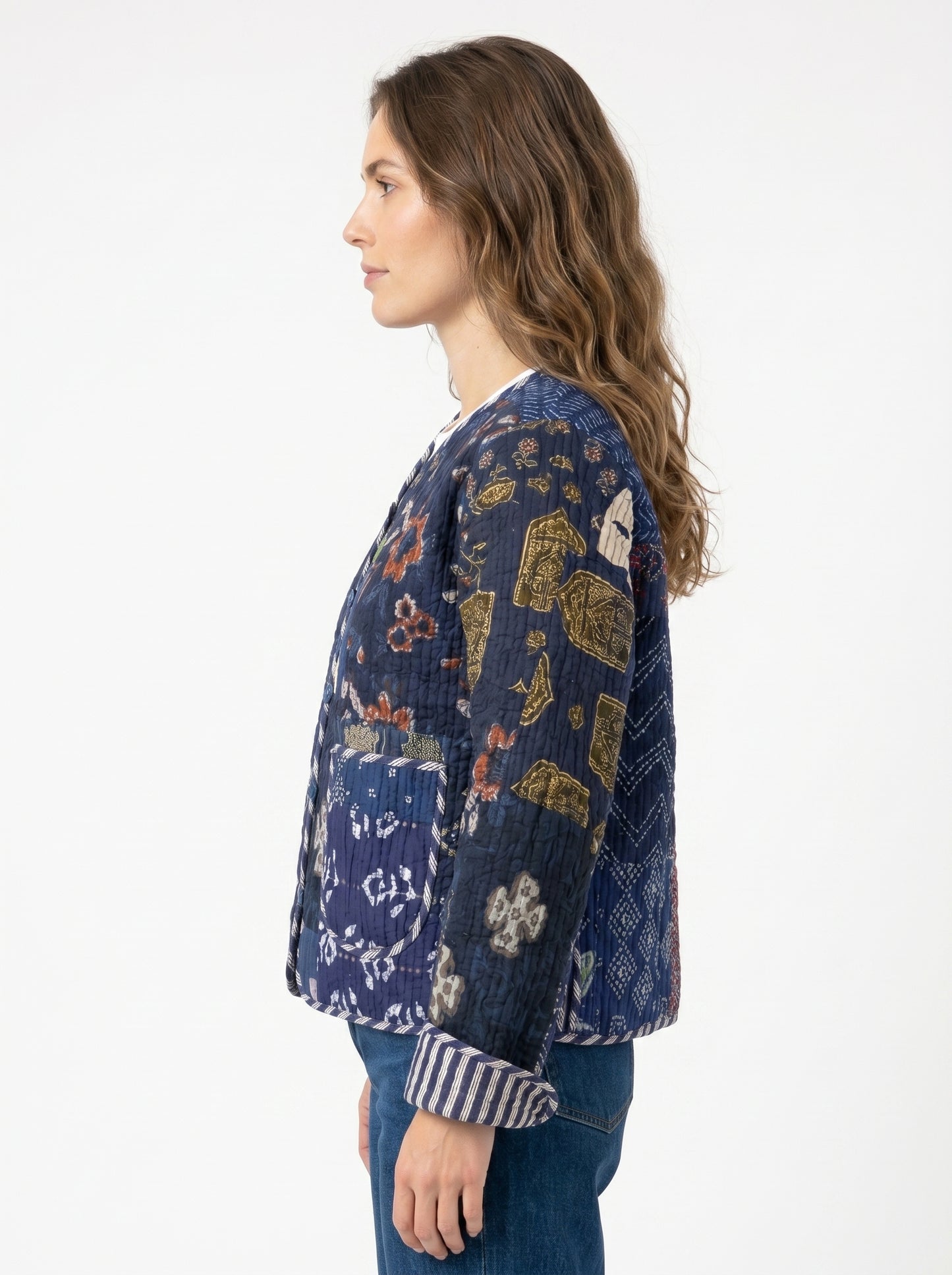 Midnight Blue Indigo – Patchwork Quilted Cotton Reversible Jacket