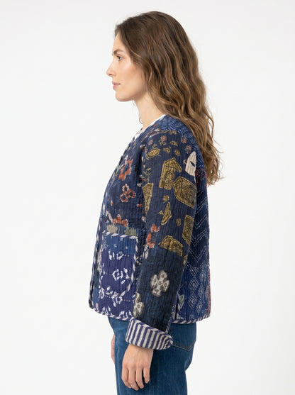 Midnight Blue Indigo – Patchwork Quilted Cotton Reversible Jacket
