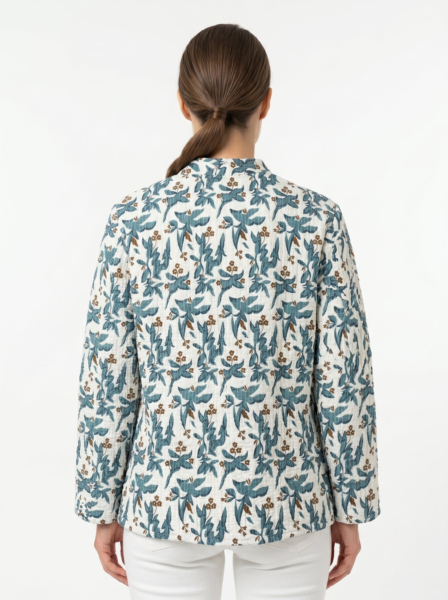 Blue Vine Petals – Long Blue Patchwork Cotton Quilted Reversible Jacket