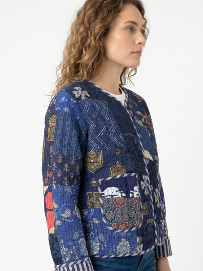 Midnight Blue Indigo – Patchwork Quilted Cotton Reversible Jacket