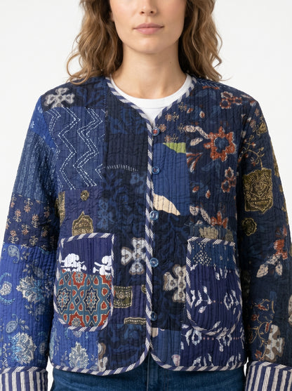Midnight Blue Indigo – Patchwork Quilted Cotton Reversible Jacket
