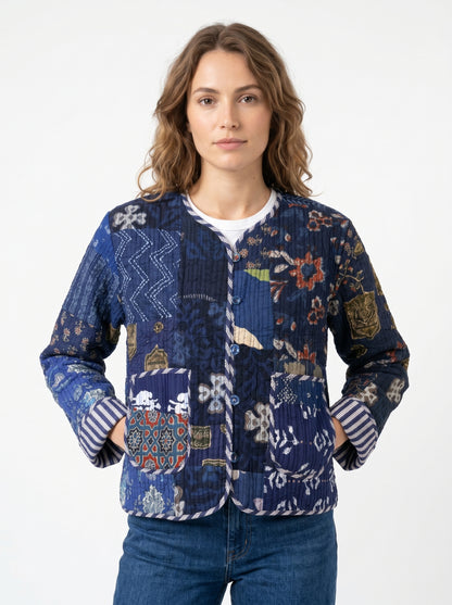 Midnight Blue Indigo – Patchwork Quilted Cotton Reversible Jacket