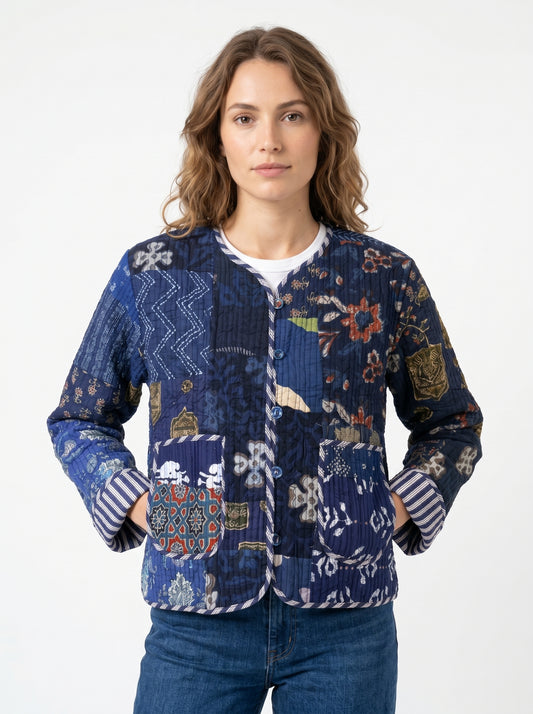 Midnight Blue Indigo – Patchwork Quilted Cotton Reversible Jacket