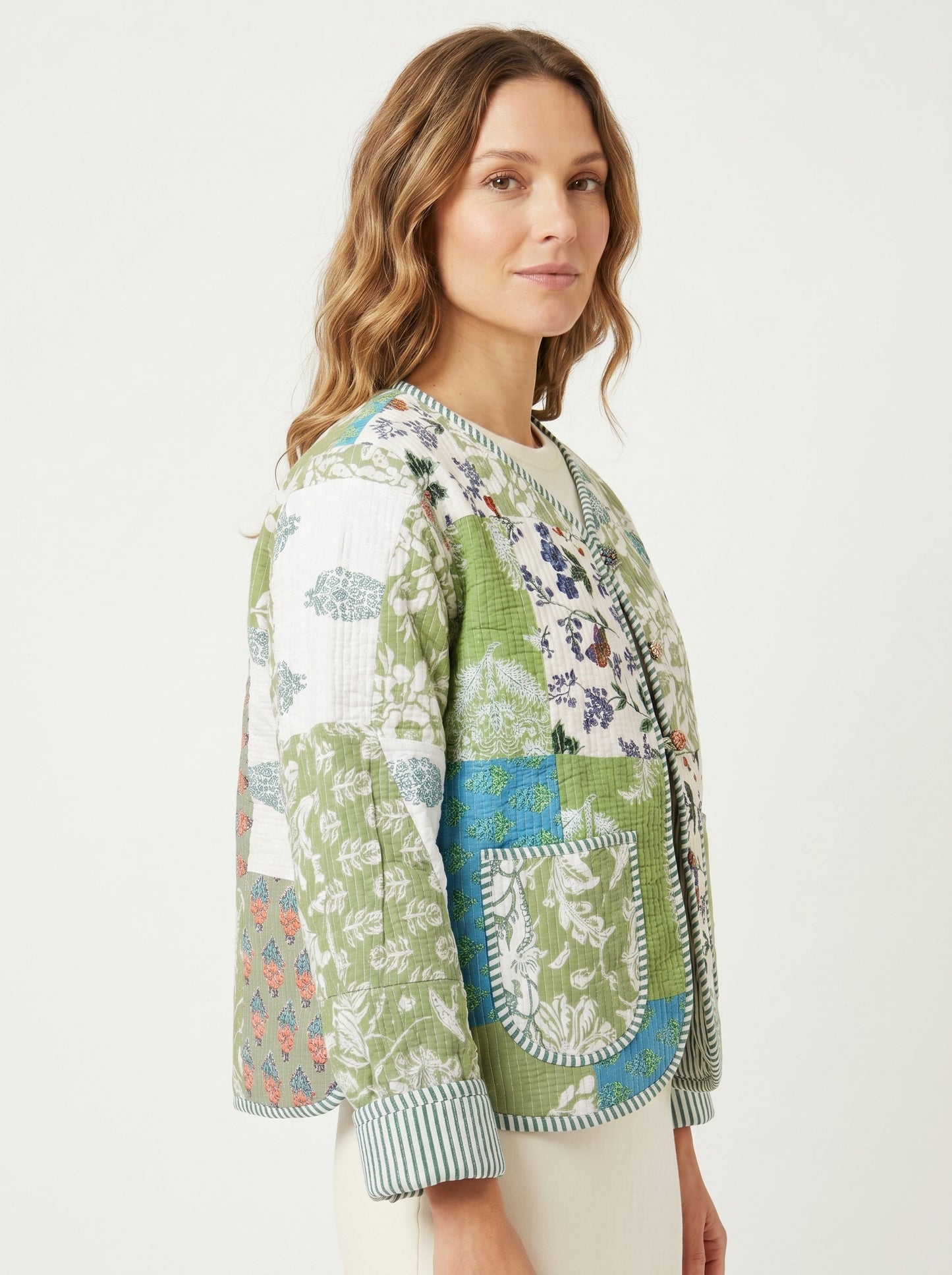 Green Meadow – Patchwork Cotton Quilted Reversible Jacket