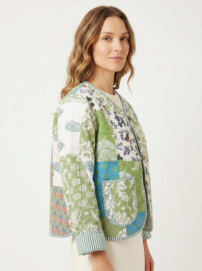Green Meadow – Patchwork Cotton Quilted Reversible Jacket