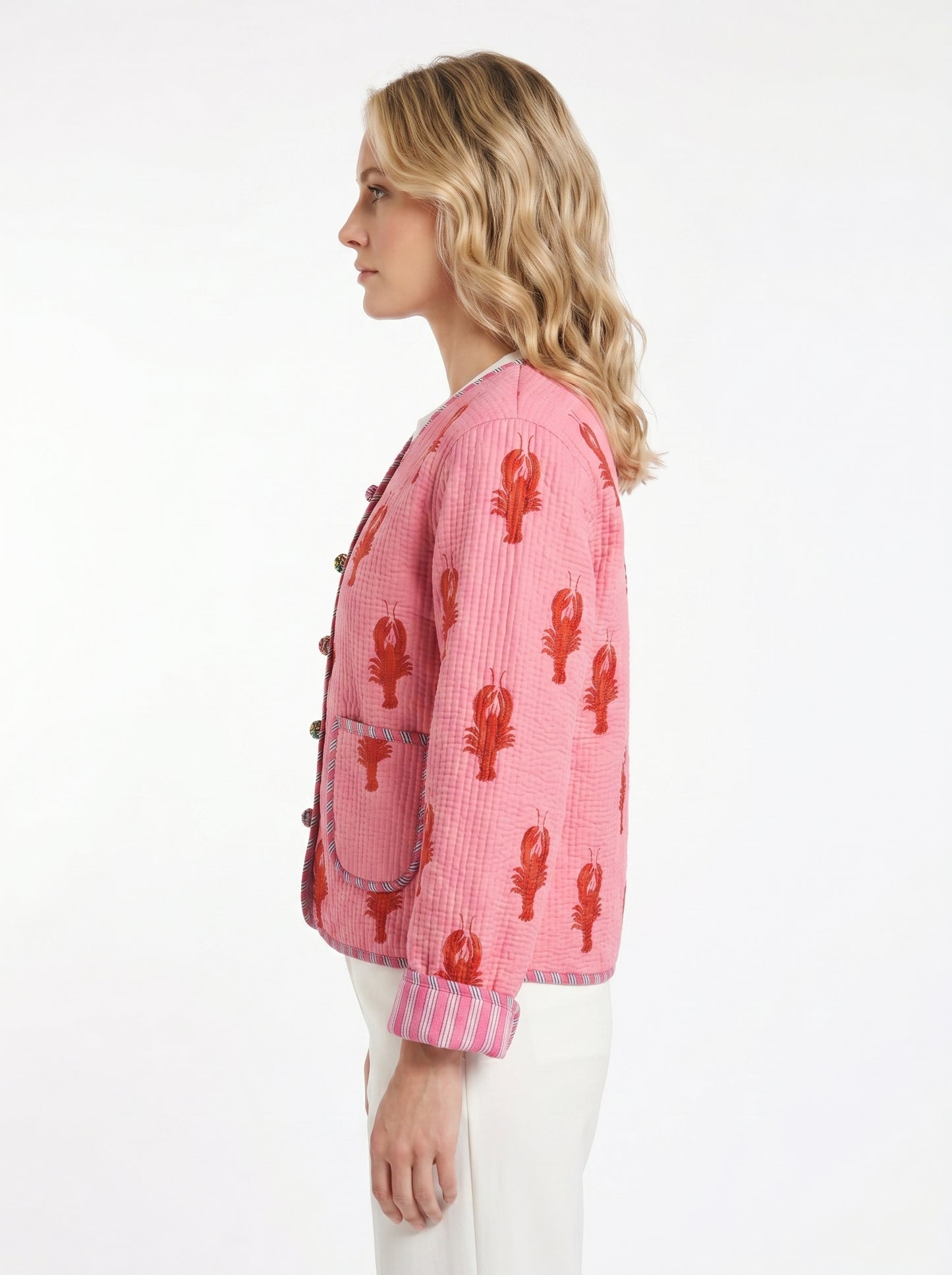 Lobster Pink Love – Chic Pink Cotton Quilted Reversible Jacket