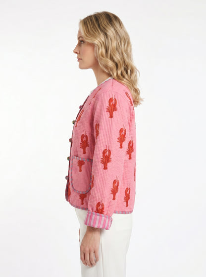 Lobster Pink Love – Chic Pink Cotton Quilted Reversible Jacket
