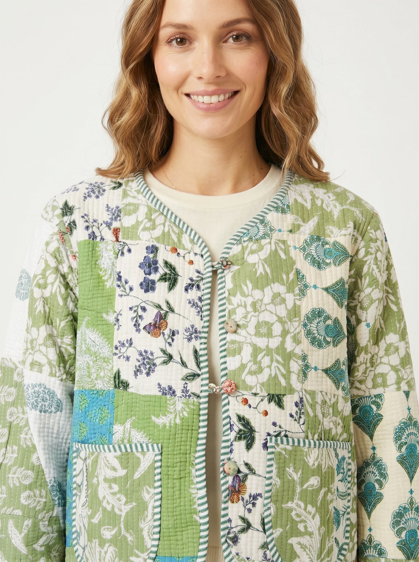 Green Meadow – Patchwork Cotton Quilted Reversible Jacket
