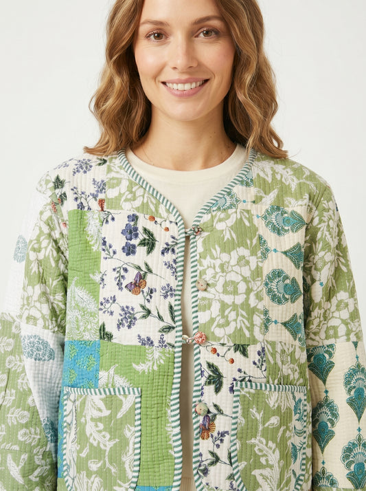 Green Meadow – Patchwork Cotton Quilted Reversible Jacket