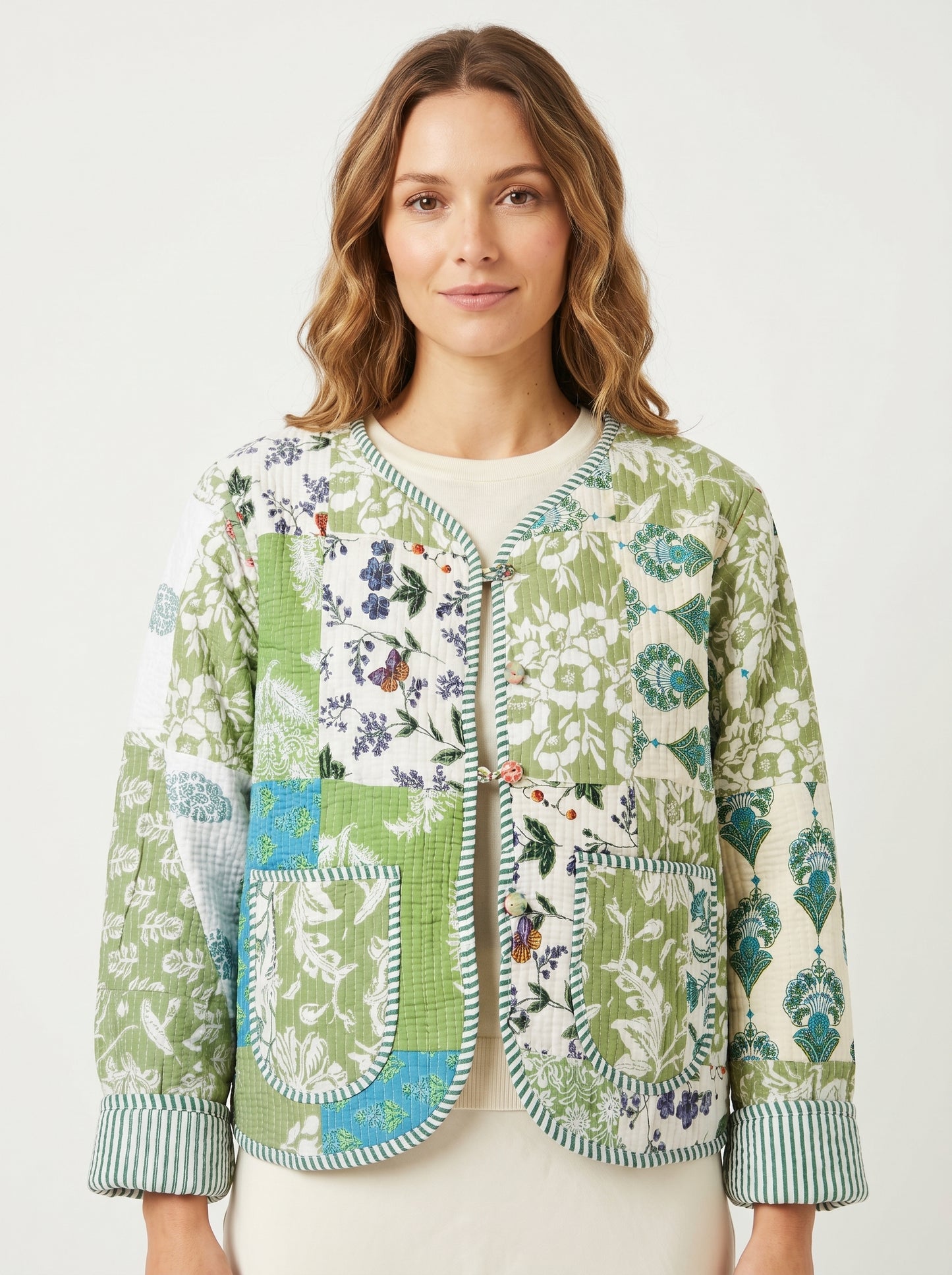 Green Meadow – Patchwork Cotton Quilted Reversible Jacket