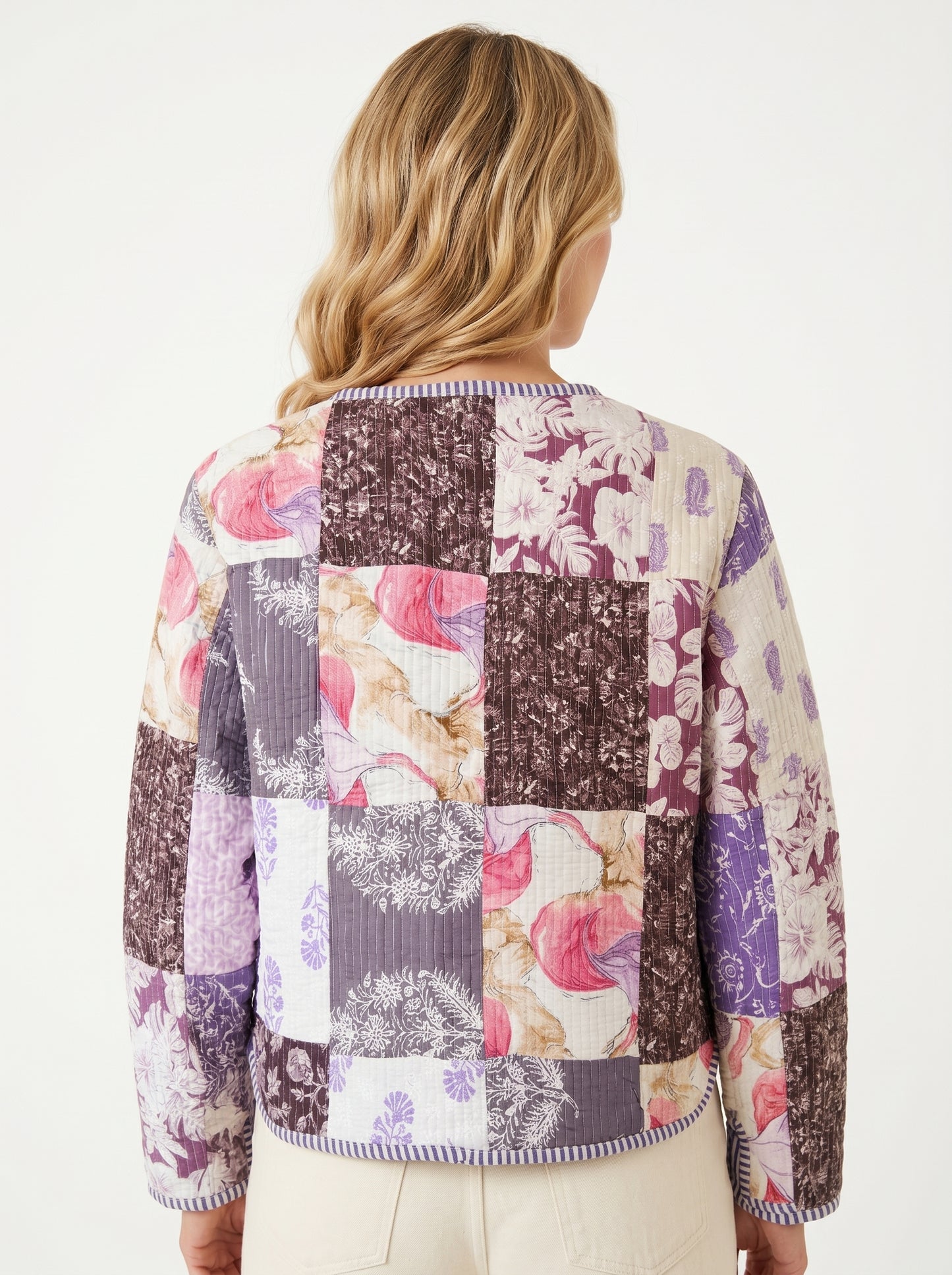 Lilac Purple Charm – Lavender Patchwork Cotton Quilted Reversible Jacket