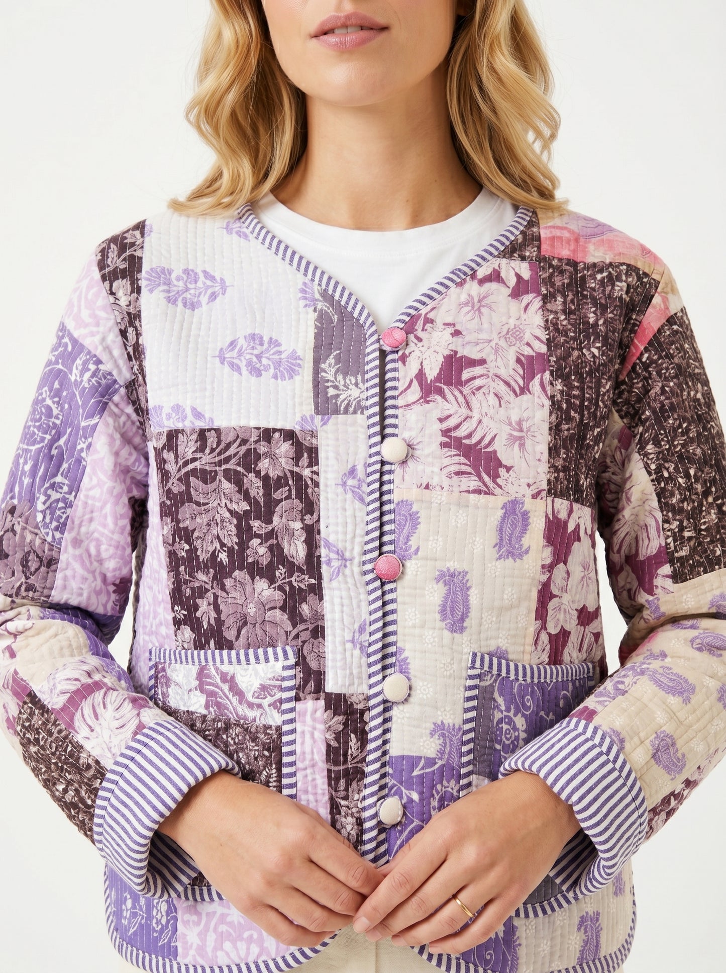 Lilac Purple Charm – Lavender Patchwork Cotton Quilted Reversible Jacket