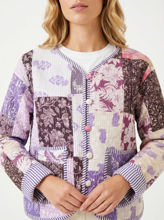 Lilac Purple Charm – Lavender Patchwork Cotton Quilted Reversible Jacket