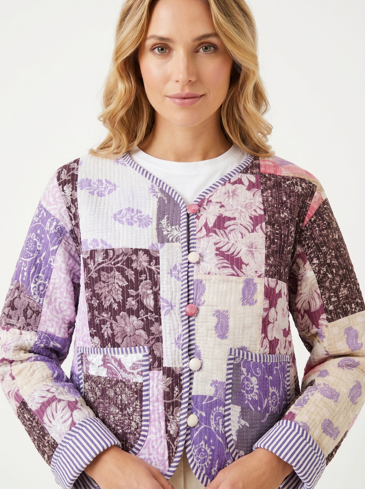Lilac Purple Charm – Lavender Patchwork Cotton Quilted Reversible Jacket