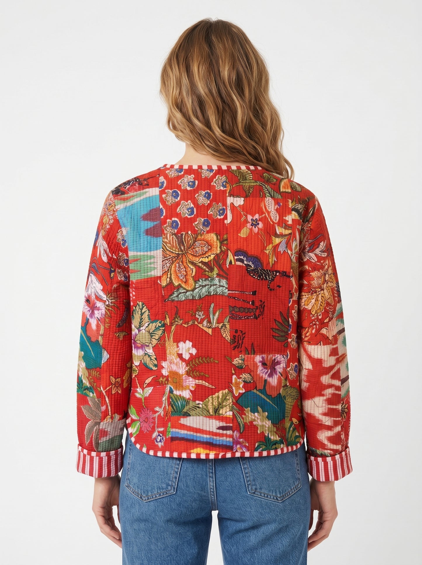 Vintage Red Scarlet – Red Patchwork Cotton Quilted Reversible Jacket